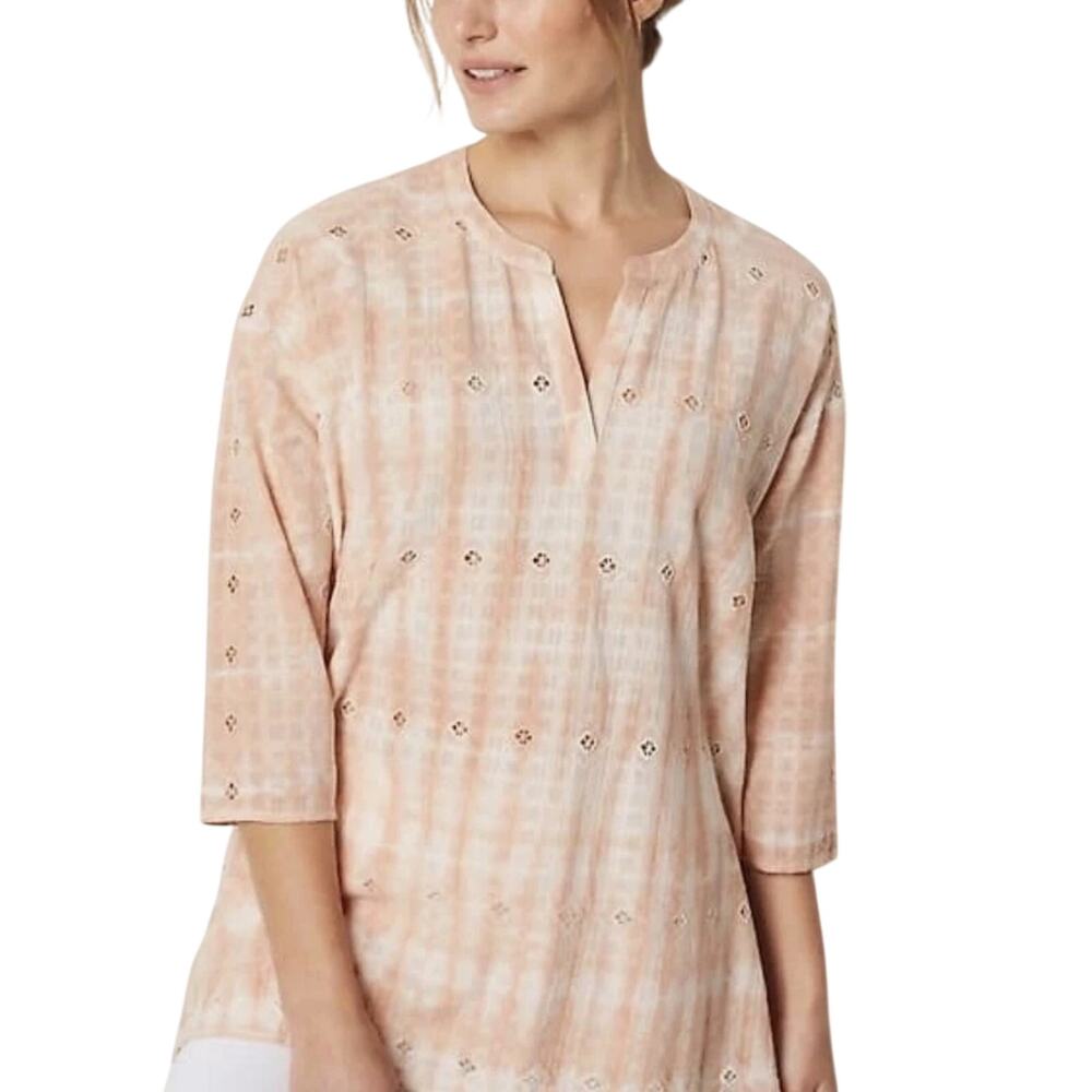 Purejill Women's Peach Eyelet Tunic Top - with side buttons size 1X